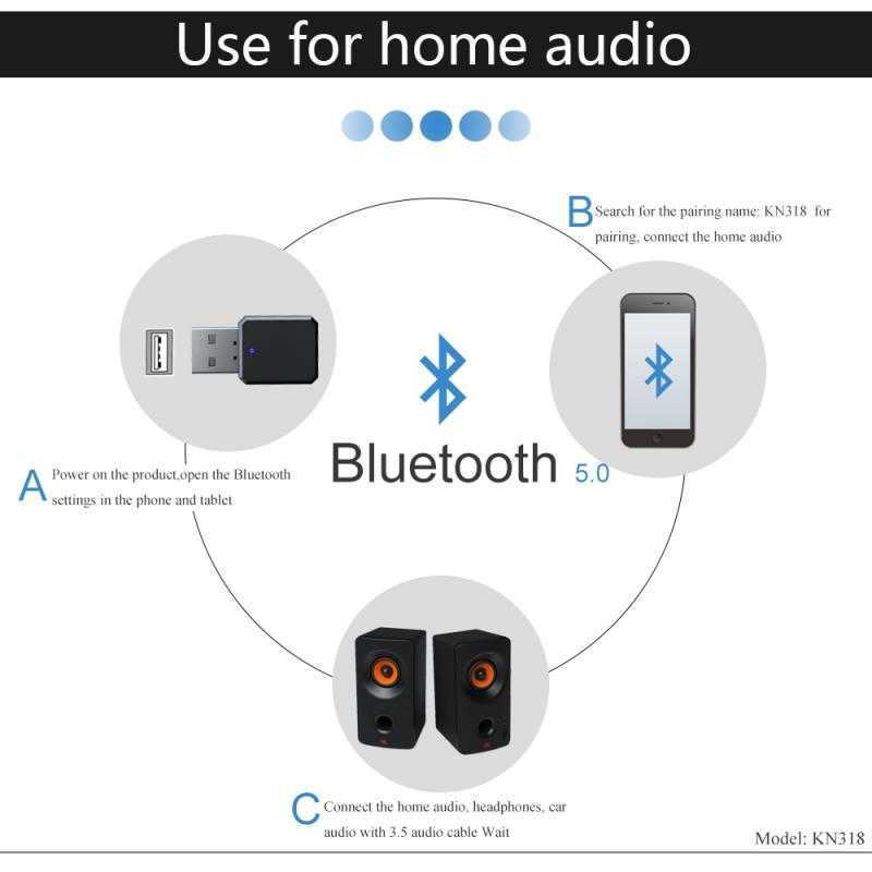 KN318 Wireless Bluetooth 5.1 Адаптер -адаптер приемник Music Adapter Mini Bt 5.1 Аудио -адаптер для ПК для ноутбука таблицы ноутбуков