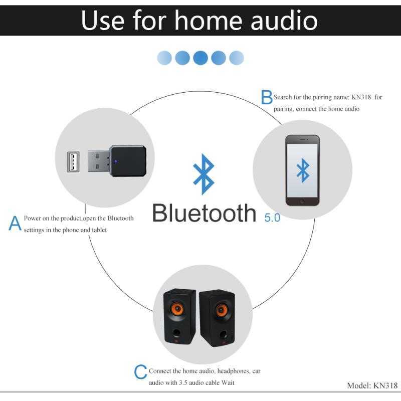 KN318ワイヤレスBluetooth 5.1レシーバートランスミッターアダプター音楽レシーバーミニBT 5.ラップトップテーブル用ドングルオーディオアダプター