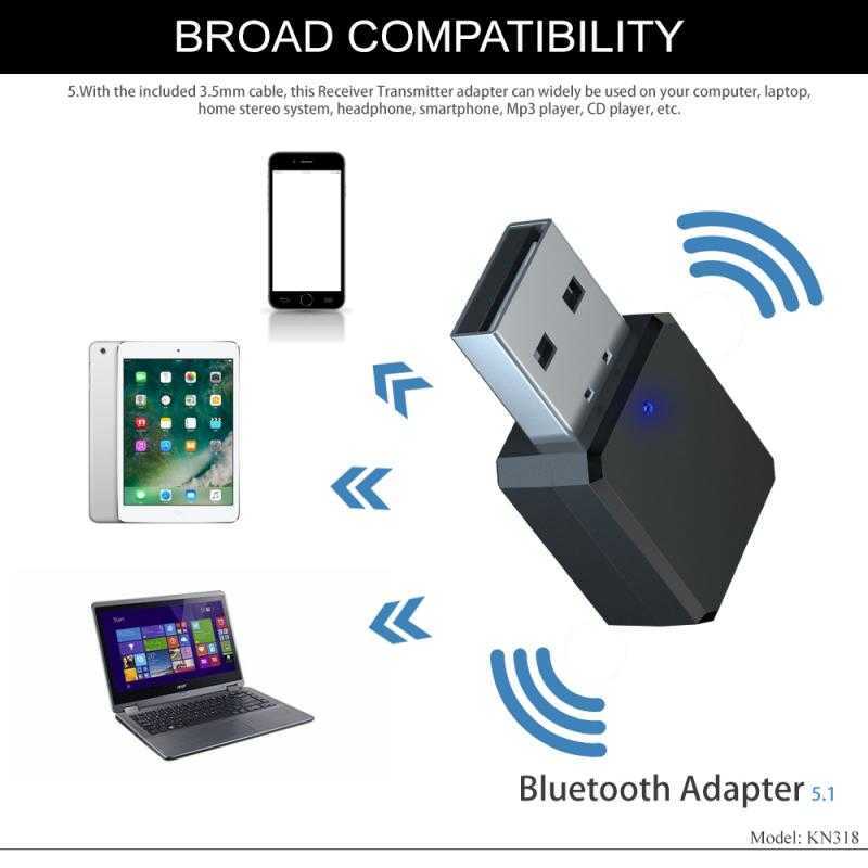 KN318 Draadloze Bluetooth 5.1 Ontvanger Zender Adapter Muziek Ontvanger MINI BT 5.1 Dongle Audio Adapter Voor PC Laptop Tafel