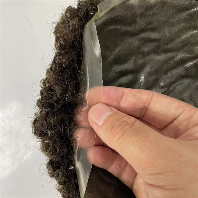 Braziliaanse maagdelijke mensenhaarvervanging #2 Bruine kleur 12 mm krul V-lus Volledige pu toupee voor mannen