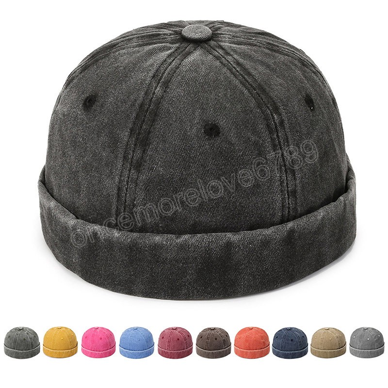 Vintage hommes coton sans bord Skullies casquette ronde couverture rue Portable Docker chapeaux polyvalent bonnet chapeau Hip Hop chapeaux