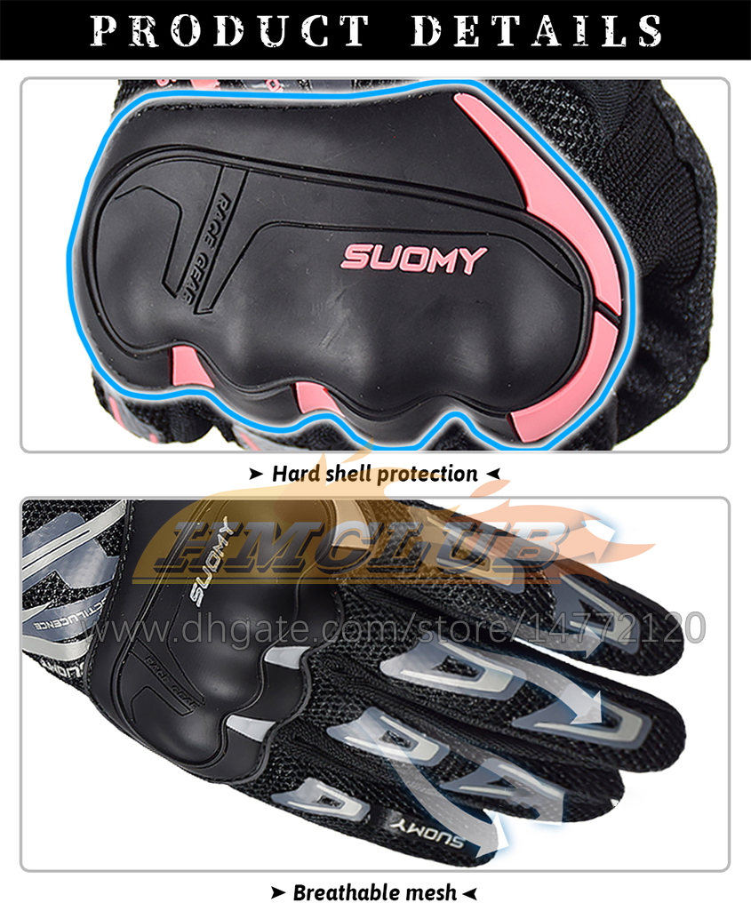 ST403 Motorradhandschuhe Herren Sommer Moto Biker Handschuhe Touchscreen Radfahren Motocross Schutzhandschuhe Fit Damen Rosa Atmungsaktiv