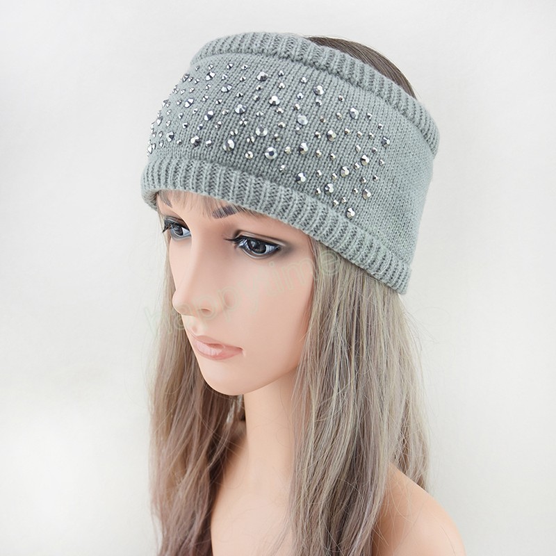 Strass Breite Stricken Woolen Stirnband Winter Warme Frauen Verdicken Turban Haar Zubehör Mädchen Haarband Headwraps Ohr Wärmer