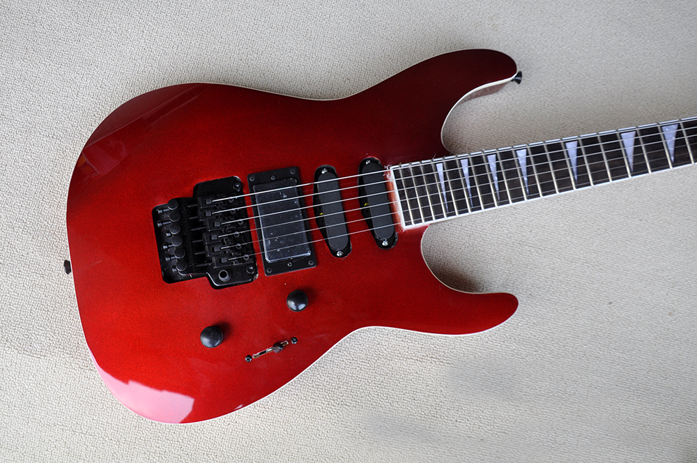 Guitarra elétrica vermelha de metal personalizada com floyd rosa ponte rosa -rosa hardware preto pode ser personalizado