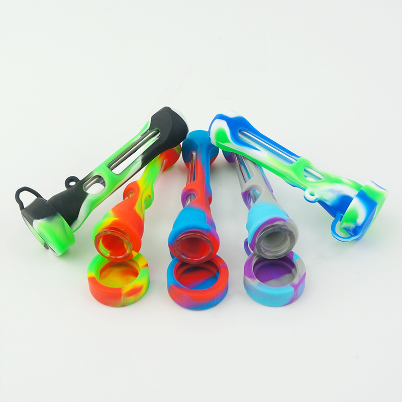 Smoking pipes Color Printing Silicone Pipe Tabacoo Hand Glass Style Bongs Heat Pipe Wax Oil Rig