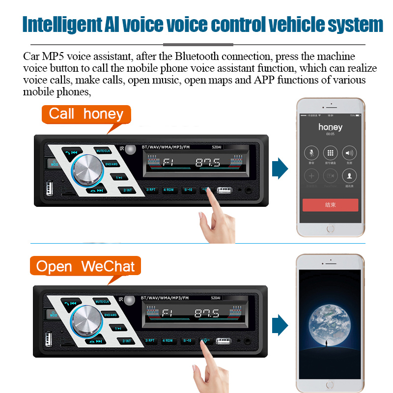 Radio samochodowe 24 V Aux fm USB Karta Kolor przycisk OLED AUTORADIO 1DIN ISO interfejs mp3 odtwarzacz U Disk 520AI Bluetooth 4.2 Bez rękawów