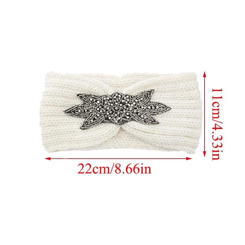 Vintage Wide Knitted Headband Women New Clear Crystal Flower Twist Crochet Hair Band Head Wrap Rhinestone Ear Warmer Accessories