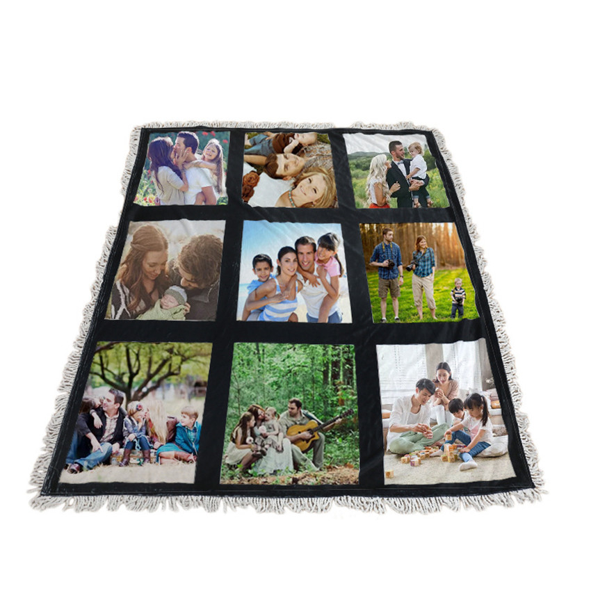 US Warehouse Sublimation Flannel Blank Nine Fifteen Twenty-grid Blanket Heat Transfer Printing Moon Love Blanket with Tassel DIY Warm Portable Cover Blankets B5