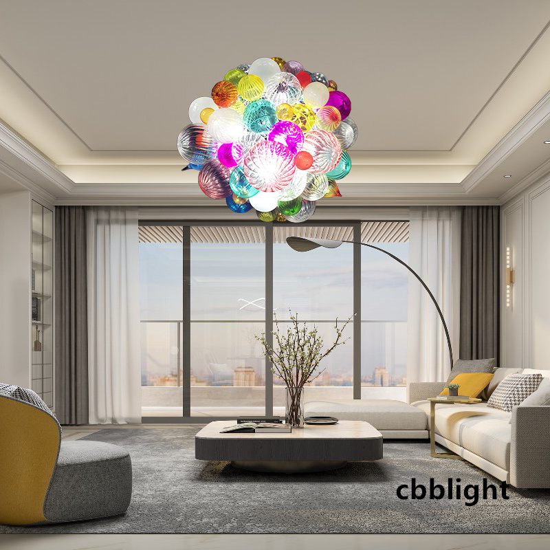 Modern Pendant Lamps Multicolor Flush Mounted Ball Glass Dia16/20 Inches Chihuly Style Chandeliers Hand Blown Glass Chandelier Light Ceiling Decorative LR1299