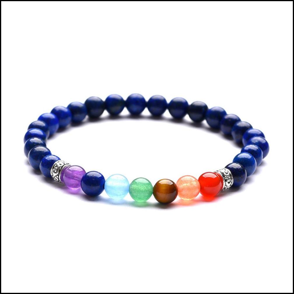 Perlé Ensemble 7 Chakra Guérison Nce 6Mm Perles Bracelet Yoga Vie Énergie Charme Pierre Naturelle Bijoux Drop Livraison Bracelets Dhgar3113