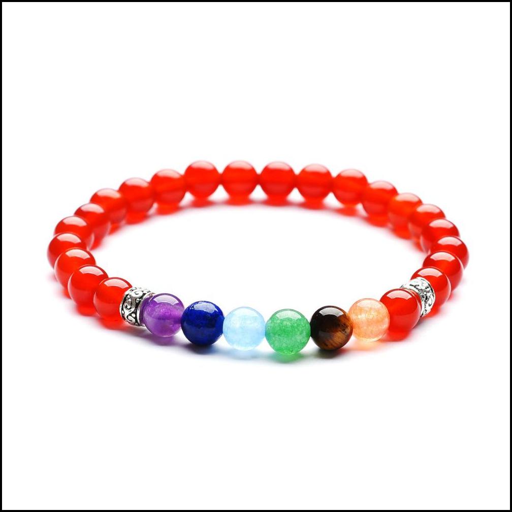 Perlé Ensemble 7 Chakra Guérison Nce 6Mm Perles Bracelet Yoga Vie Énergie Charme Pierre Naturelle Bijoux Drop Livraison Bracelets Dhgar3113