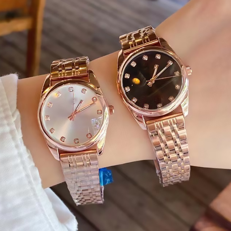 Masowa marka nadgarstka Watches Women Ladies Girl Crystal Style Luksusowy metalowy stalowy zespół dobrej jakości kwarcowy zegar R215