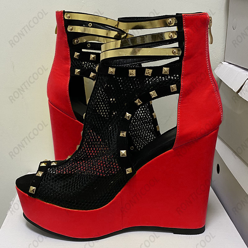 Ronticool New Handmade Women Summer Sundals Mesh Codged Cheels Teeds eepe toe party party party shoes سيداتنا الحجم 5-20