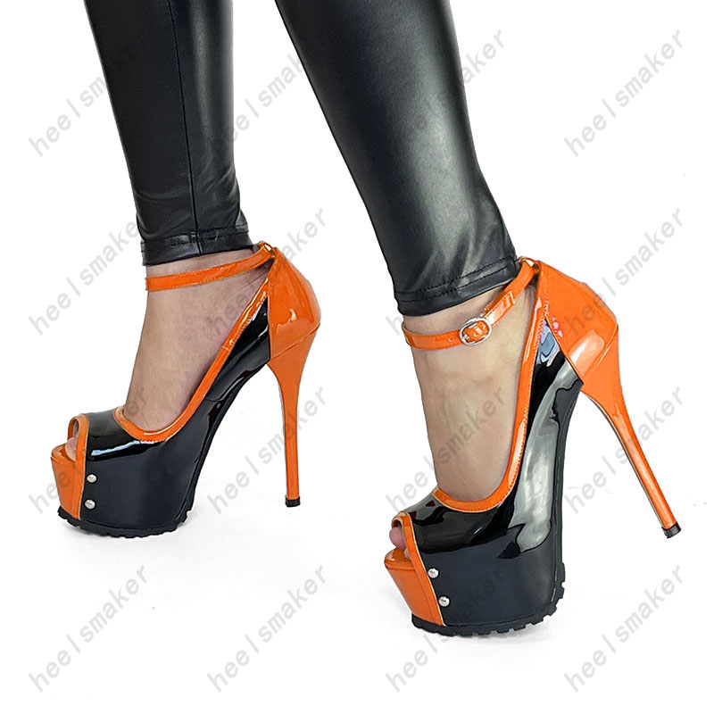 Heelsmaker Echte Bilder Frauen Pumpen Patent Ankle Strap Peep Toe Sexy Stiletto Heels Schwarz Party Schuhe Damen Plus UNS Größe 5-20