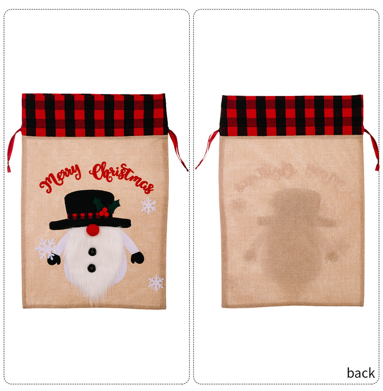 DHL Antlers Snowman Gnome Dolls Embroidery Christmas Candy Gift Bag Burlap Linen Buffalo Plaid Christmas Drawstring Sack FY5514 P1125