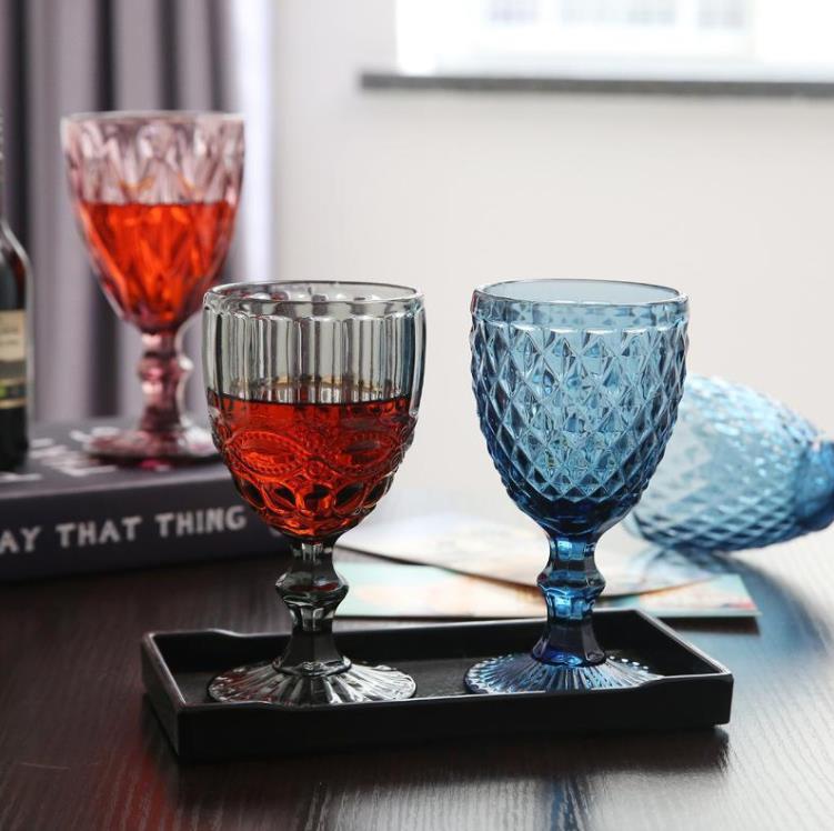 Wholesale 240ml European style embossed stained glass wine lamp thick goblets SN5040