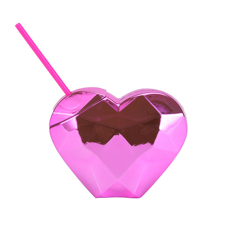24 uncji plastikowy kubek w kształcie serca z pokrywką PP Materiał materiałowy 520 Miłość Puchar Walentynki Słomka Tubbler Z11