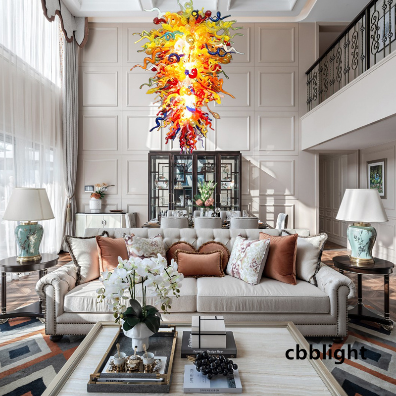 Unique Suspension Lamps Multicolor Flush Mounted Hand Blown Glass Chandelier with LED Light Source Luxury Ceiling Lighting Chihuly Style Chandeliers LR1389