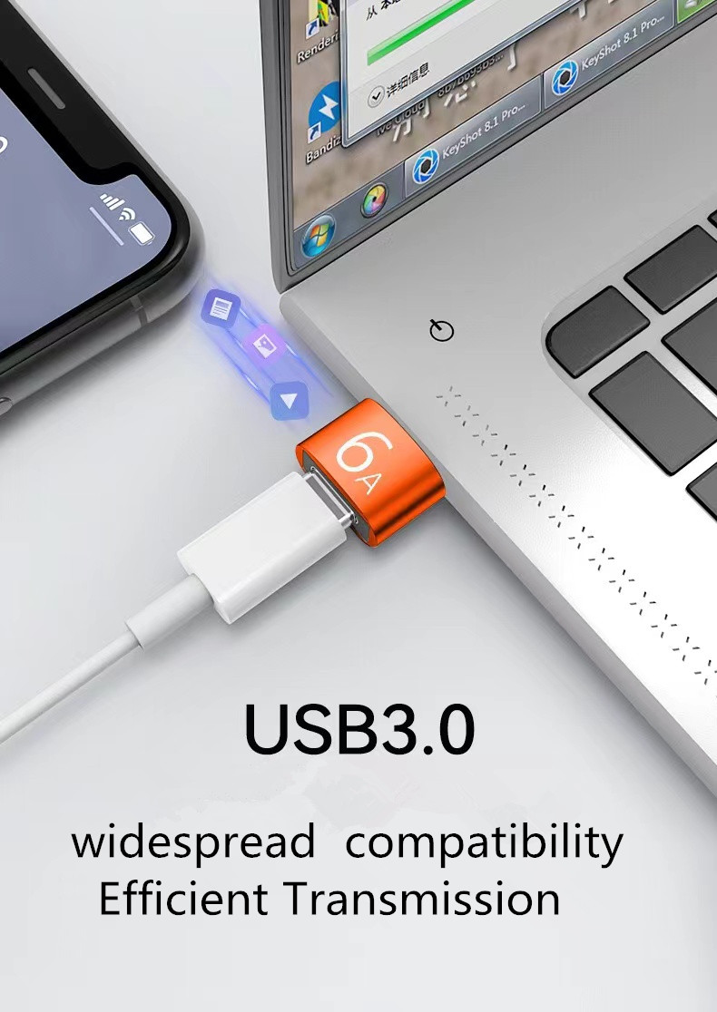 6A USB 3.0 till typ-C kvinnlig adapter OTG-omvandlare f￶r Samsung Xiaomi PC Car Charging Connector Accessories