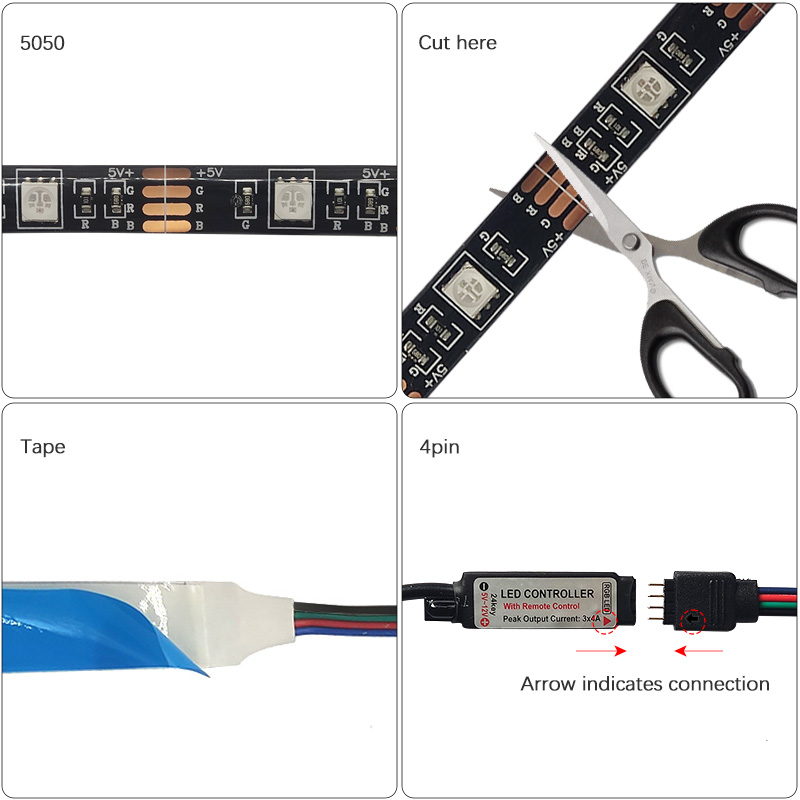 2M LED -remsa RGB 5050 SMD DC5V Färgbytesband för TV -bakgrundsbelysning USB Strip Light med 24Keys fjärrkontroll sovrumsdekoration