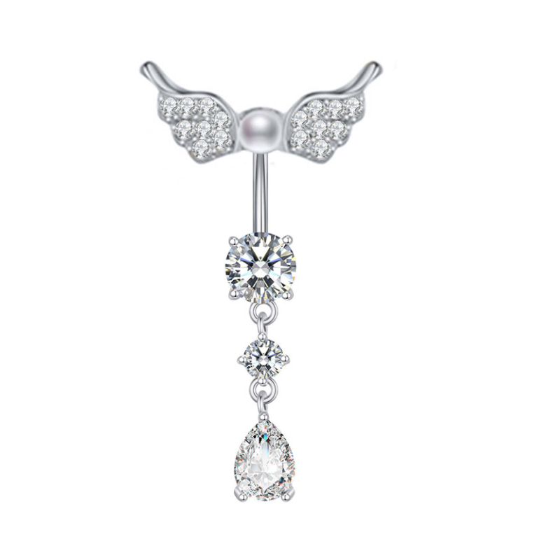 14G Wing Zircon Belly Button Rings Pearl Body Piercing Jewelry 316L Rostfritt stål Navelring