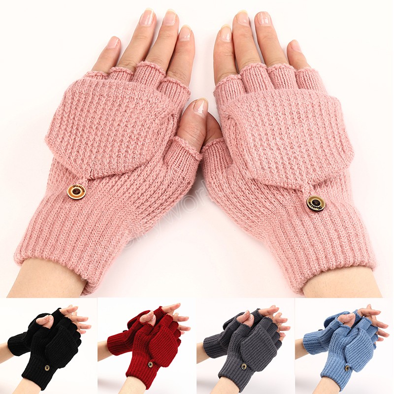 Gants à rabat tricotés sans doigts unisexe, gants chauds d'hiver pour écran tactile, pour hommes et femmes, mitaines à doigts exposés