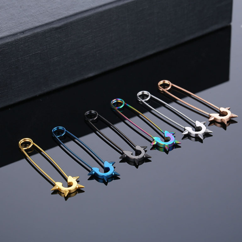 Stainless Steel Safety Pin Earrings Punk Gothic Body Paper Clip Earring with Cone for Men and Women