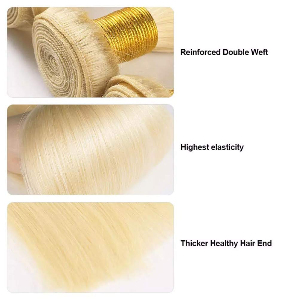 613 Blond brasiliansk rak mänskliga hårväv med full huvud LOT dubbla wefts remy hårförlängningar8718672