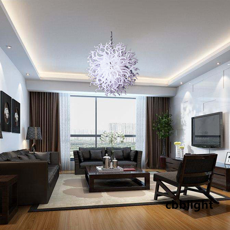 Hand Blown Glass Chandelier Lamps Dia32/40 Inches White Color Pendant Lights CE UL Certificate Crystal Chandeliers for Duplex Building Corridor Decorative LR1391