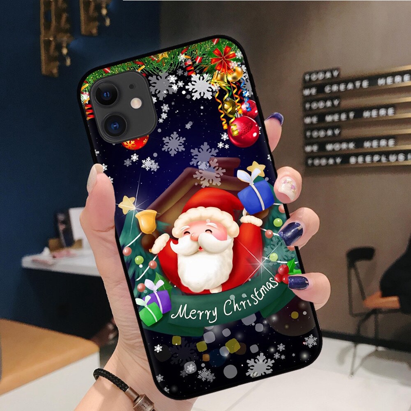 İPhone 15 14 Plus Pro Max 13 12 11 XS MAX XR X 8 7 6S Hediye Yumuşak Tpu Noel Baba Şapka Ağacı Kar Karşısı Adam Kırmızı Siyah Jel Telefon Kapağı Geri Kaplama Coque