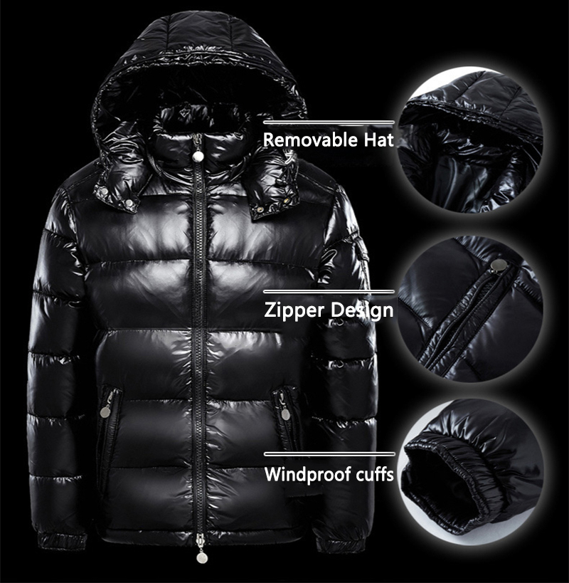 Men's Down Jacket White Duck Hood Warm Glossy Autumn Jacket Men Shiny Black Padded Spring Fluffy Red Overcoat Male Winter