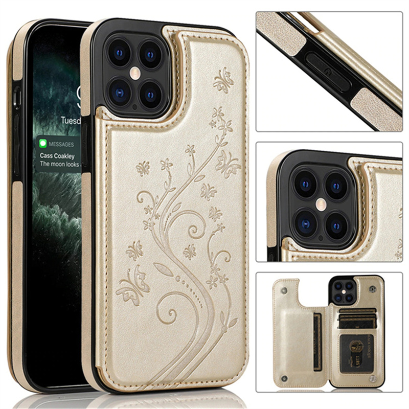 Butterfly Embossed Color Leather Wallet Case For iPhone 15 14 Pro Max 13 12 11 SE XS Max PU Phone Bags Cover for samsung S23 S22