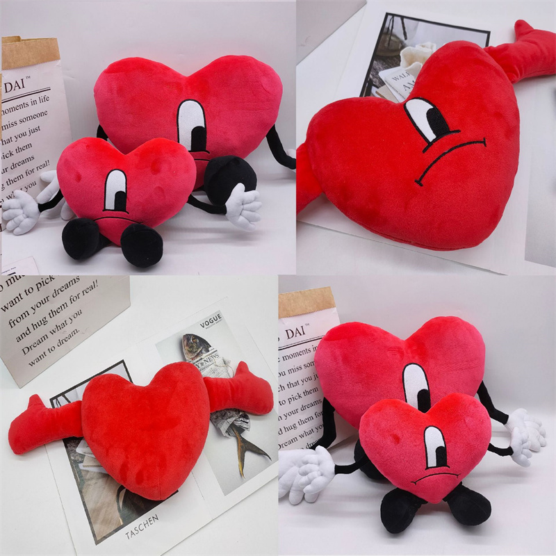 Valentine Day Bad Bunny Plush Toys Red Heart Pillow Stuffed Dolls Love Shaped Valentine Easter Party Home Decoration