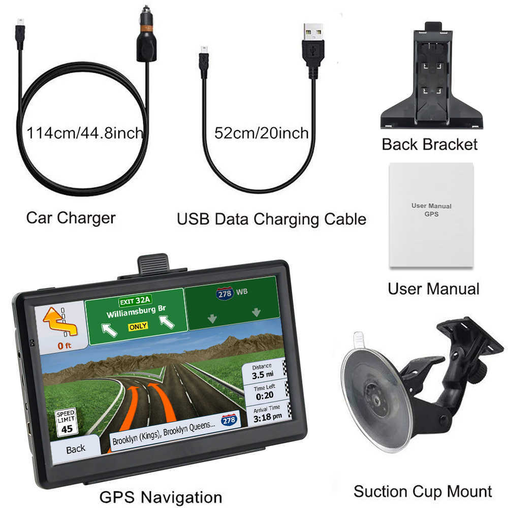 7 HD Touch Screen Car GPS Navigation System Bluetooth-Compatible Senaste Map FM 8G 256m för RV Truck Auto Vehicle Accessories3452