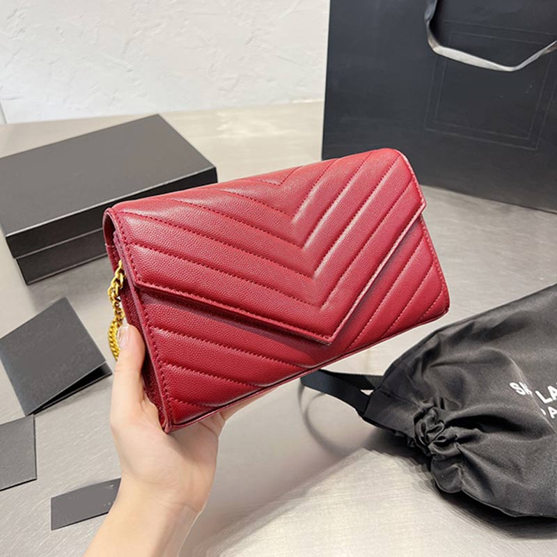 Bolsa de couro genu￭no vem com caixa woc saco de cadeia feminino luxurys designers de moda bolsa embreagem feminina cl￡ssica feminina bolsa de envelope carteira