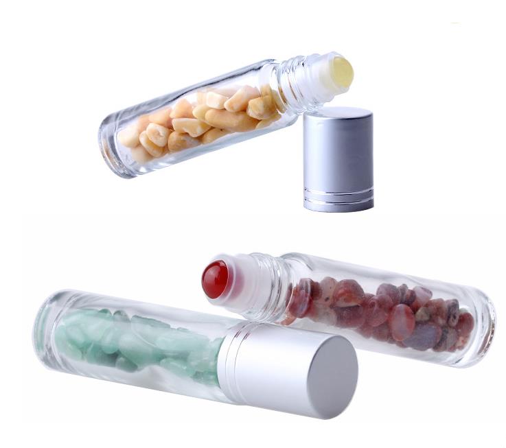 10 ml Natural Crystal Stone Essential Oil Bottles Portable Gemstone Transparent Roller Ball Bott Parfym Bottling SN338