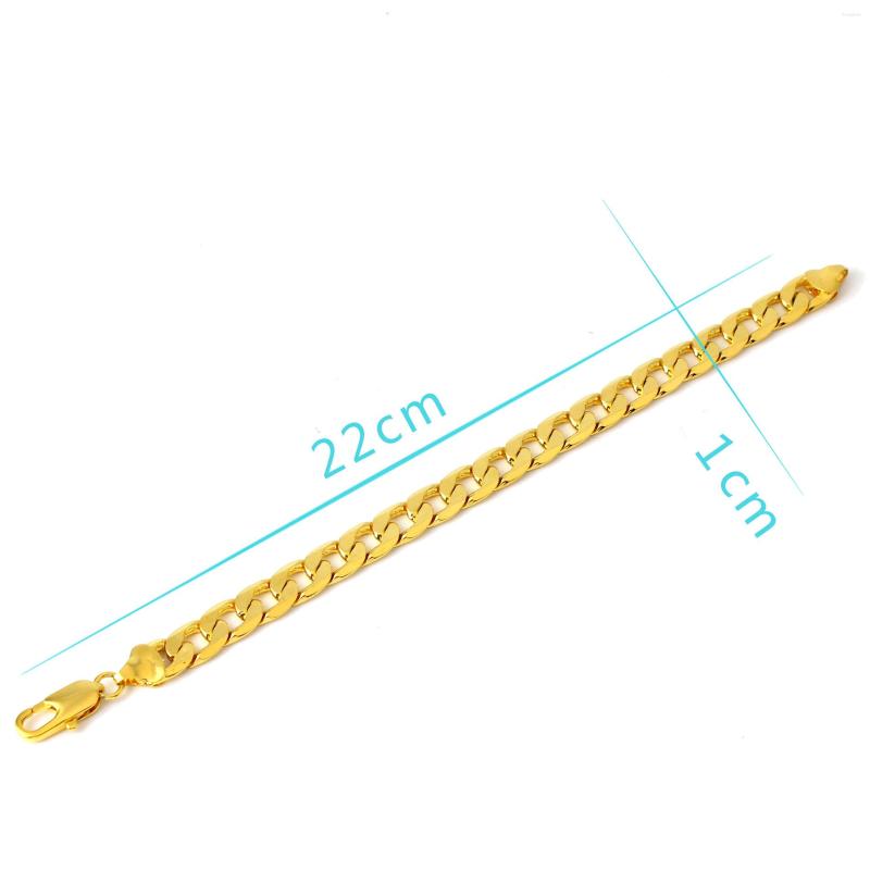 Bracelets à maillons pour hommes, 10mm 12mm, bordure solide, or jaune 18 carats, rempli, classique, mode, chaîne de poignet, bijoux 22cm de long, 240J