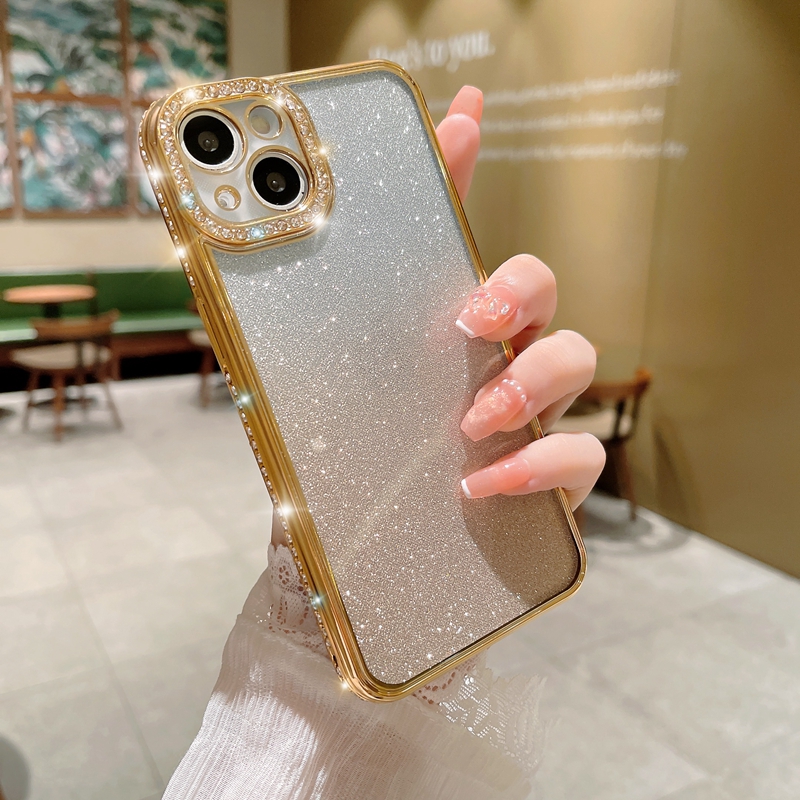 Bling Pırlanta Kaplama Kağıdı İPhone 15 için Değişen Kılıflar 15 14 Plus 13 12 11 Pro Max XR XS MAX X 8 7 Lüks Krom Metalik Yumuşak TPU Glitter Gradient İnce Delik Telefon Kapağı