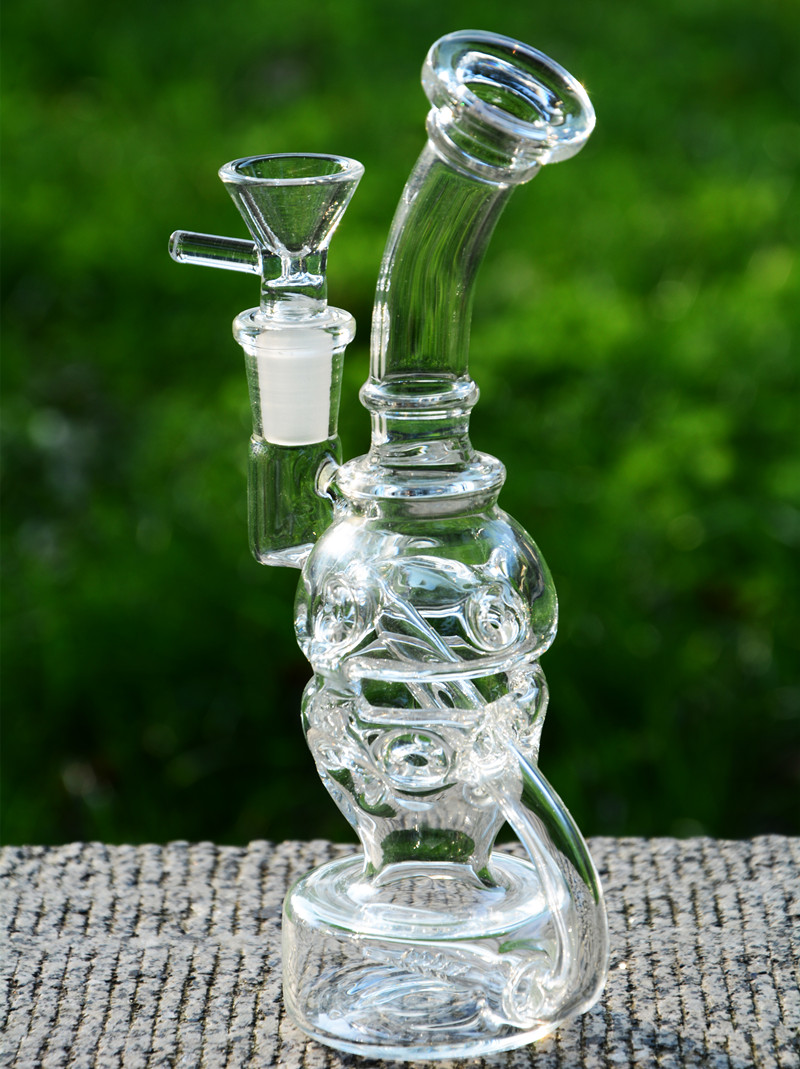 Skull Glass Bong Hookahs Recycler Dab Rigs Smoking Glass Pipe