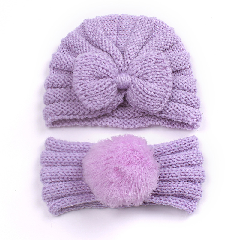 2 pièces hiver bébé chapeau bandeau ensemble pompon infantile bandeau arc bébé Turban chapeaux enfants bonnet enfant en bas âge casquette pour filles garçon accessoires