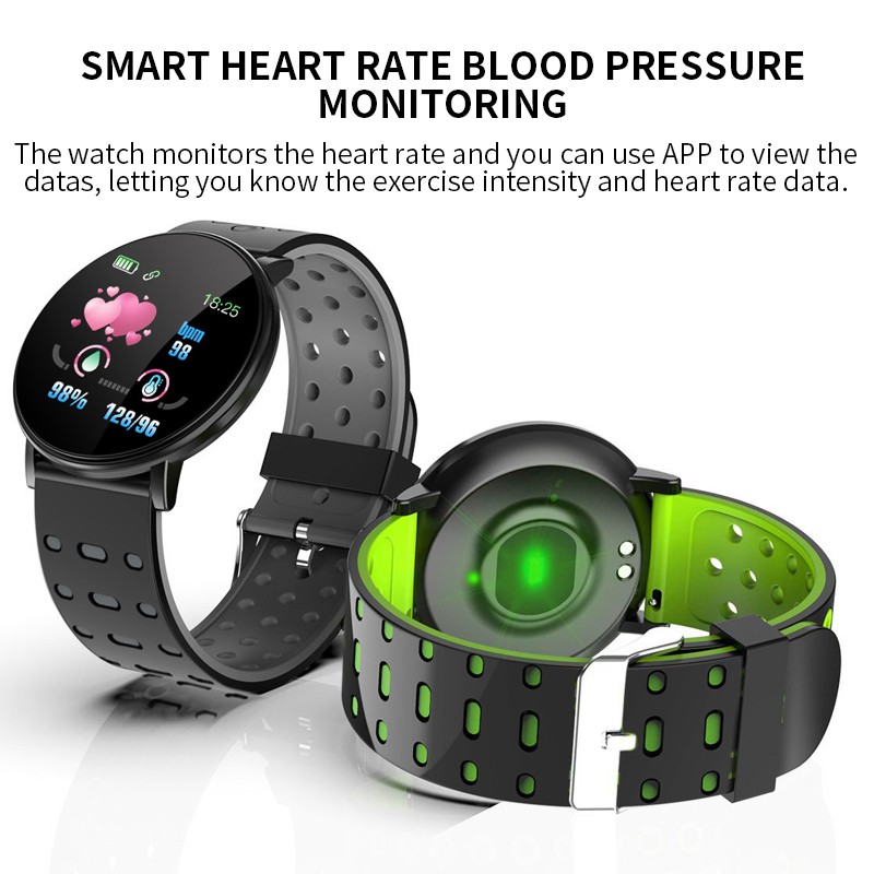 Reloj inteligente 119 Plus para hombres y mujeres, presión arterial, resistente al agua, deportivo, redondo, reloj inteligente, rastreador de actividad física para Android IOS
