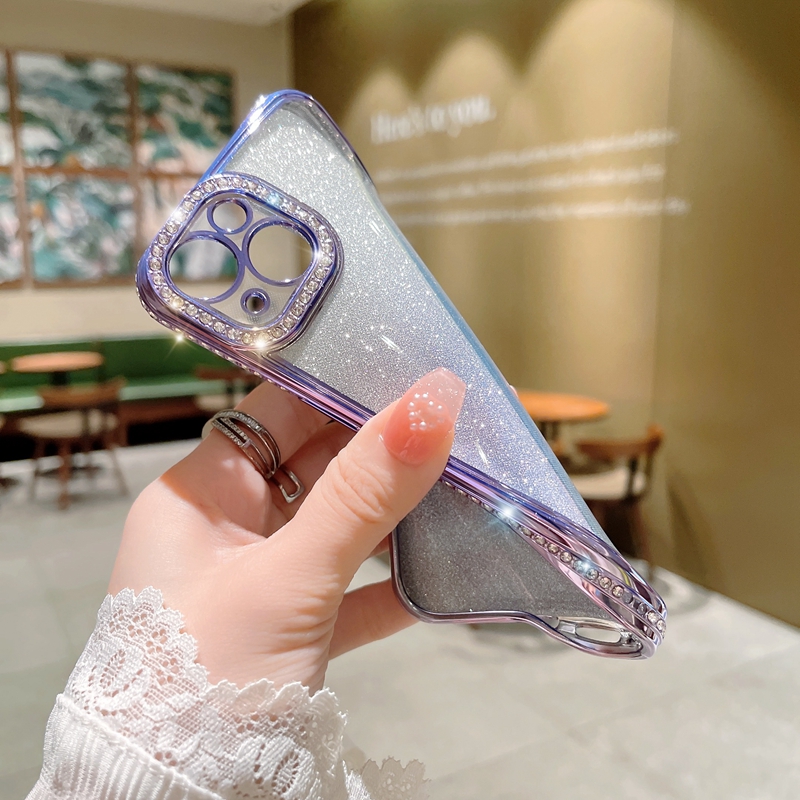 Pling Diamond Paper Paper Dace for iPhone 15 14 Plus 13 12 11 Pro Max XR XS Max X 8 7 Luxury Metallic Metallic Soft TPU Glitter Gradient Hole Hole Sover