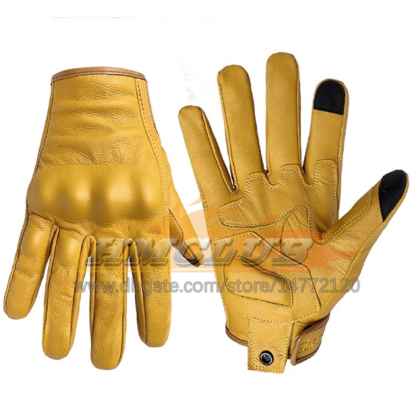 ST436 Gants de moto en cuir jaune tactile pour hommes, accessoire de moteur en peau de chèvre véritable, pour équitation, Dirt Bike