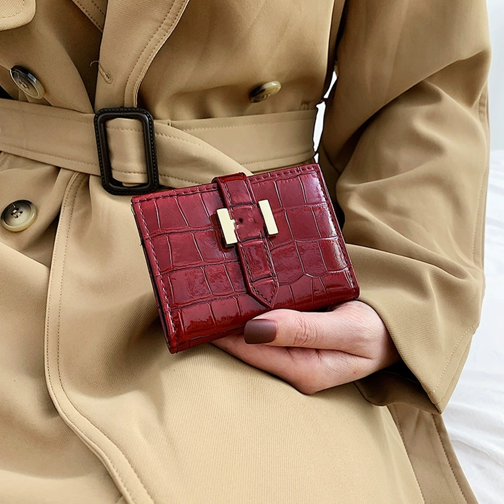 Moda lüks patent deri kısa çanta kadınların yeni Koreli versiyonu iki kat timsah cüzdan öğrencisi her şey katlanır kart çantası