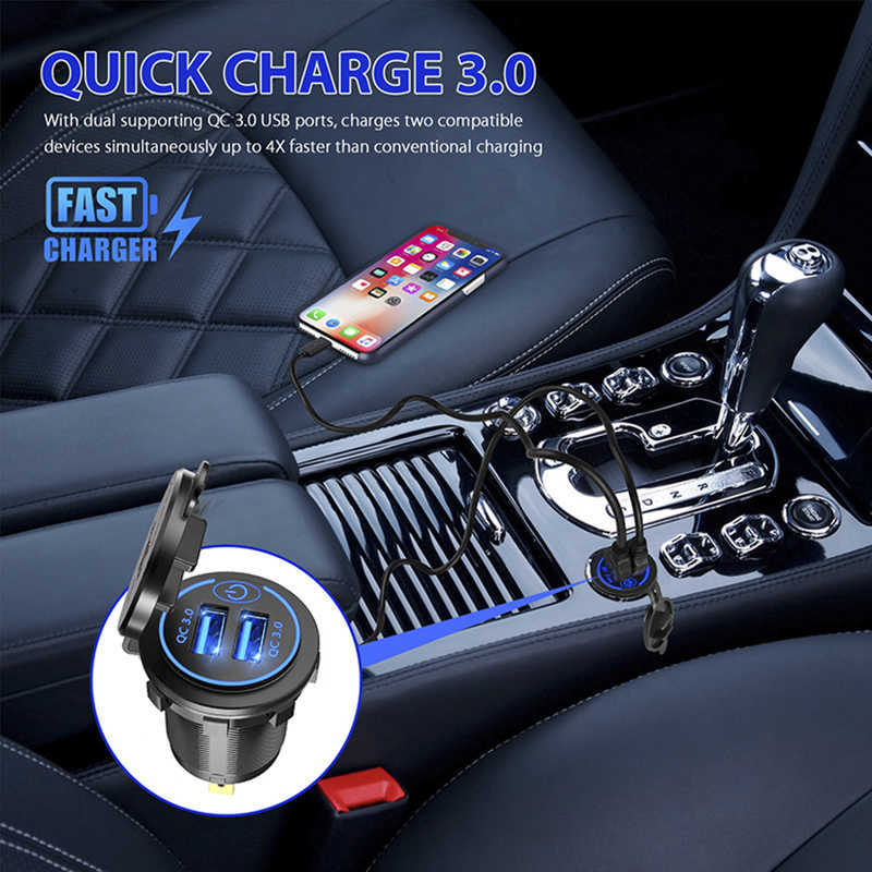 Quick Charge 3.0 Dual USB Fast Car Charger Socket Zubehör Wasserdichte 12V/24V PD QC3.0 Steckdose mit Schalter LED-Licht