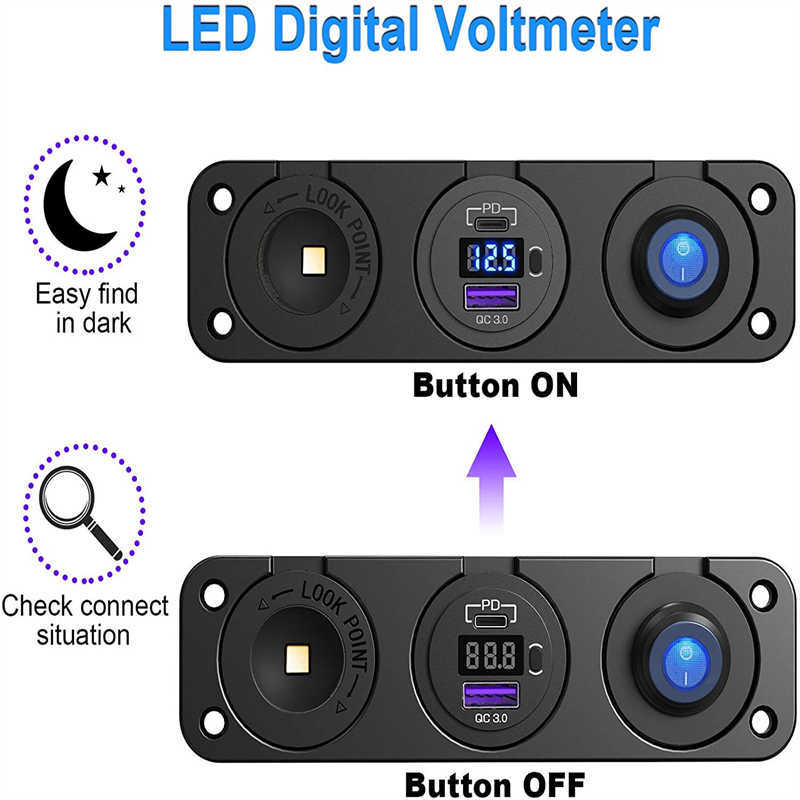 12 V/24 V USB -Auslass -Sockel -Panel 3 in 1 wasserdicht