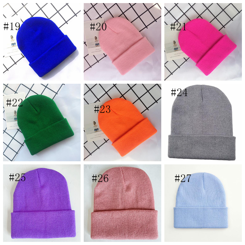 Dzieciowe czapki zimowe ciepłe zimne dni wełniana kapelusz solidny akrylowy dzianinowe czapki dla chłopców i dziewcząt 27 kolorów DW6814