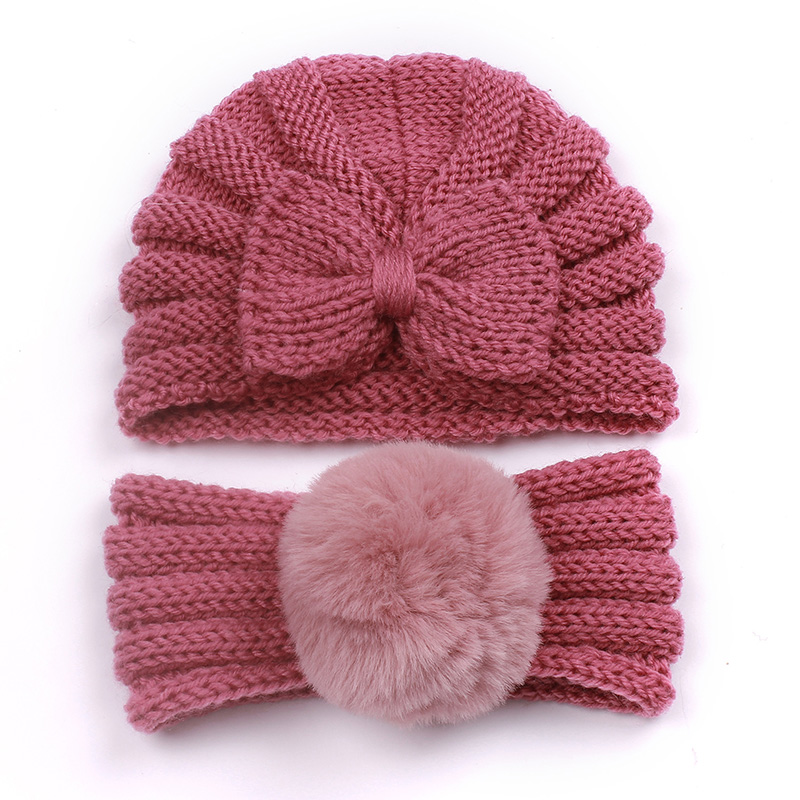 2 pièces hiver bébé chapeau bandeau ensemble pompon infantile bandeau arc bébé Turban chapeaux enfants bonnet enfant en bas âge casquette pour filles garçon accessoires