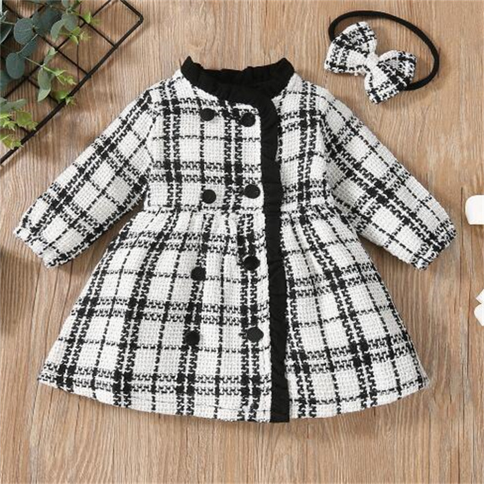 Spring Autumn Children Clothes Baby Girls Dress Double-Breasted Kids Coat Party Long Sleeve Infant Toddler Dresses