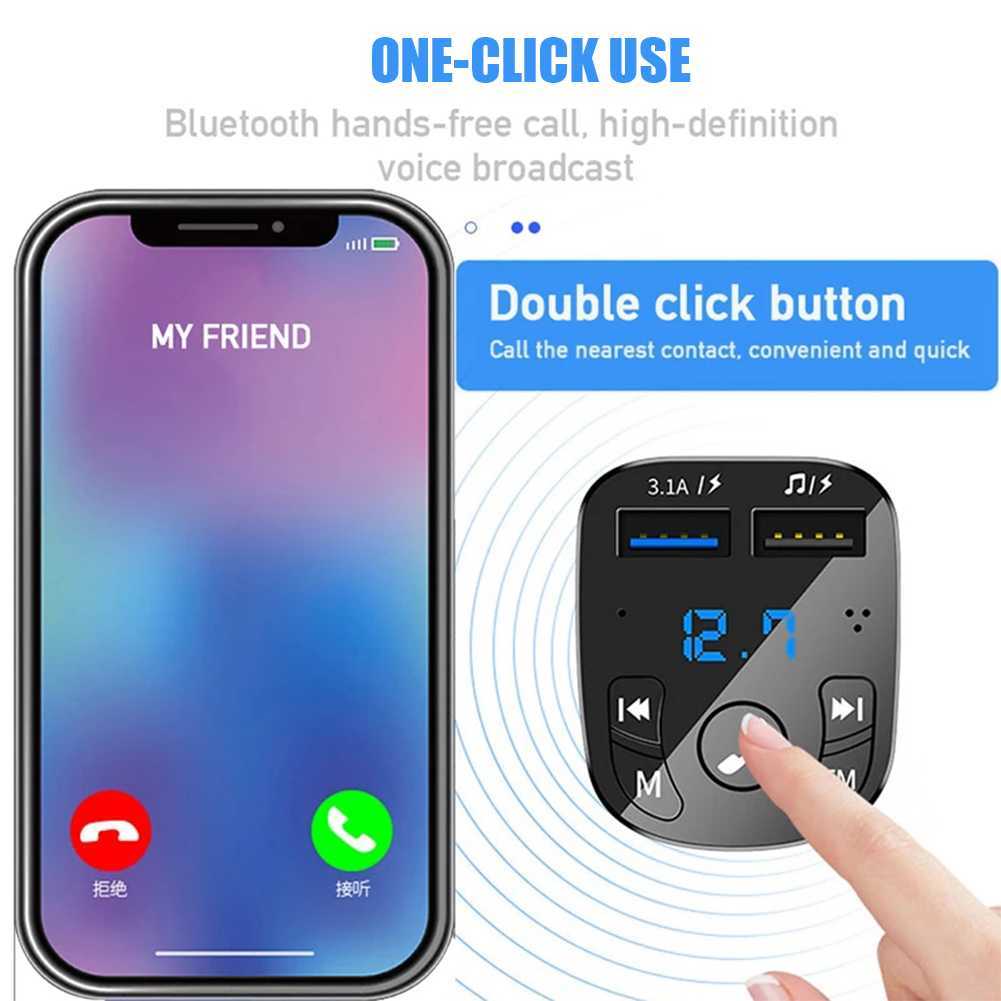 Bil dubbel USB-billaddare Bluetooth-kompatibel 5.0 FM sändare trådlös handfri ljudmottagare MP3 Modulator 3.1A Snabb laddare